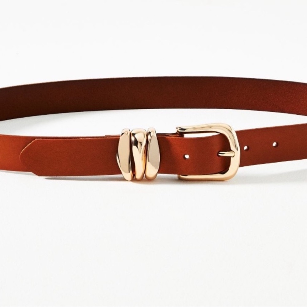 ANTHROPOLOGIE Structured Keeper Belt Brown Leather Gold Buckle Medium NWT - Picture 5 of 7